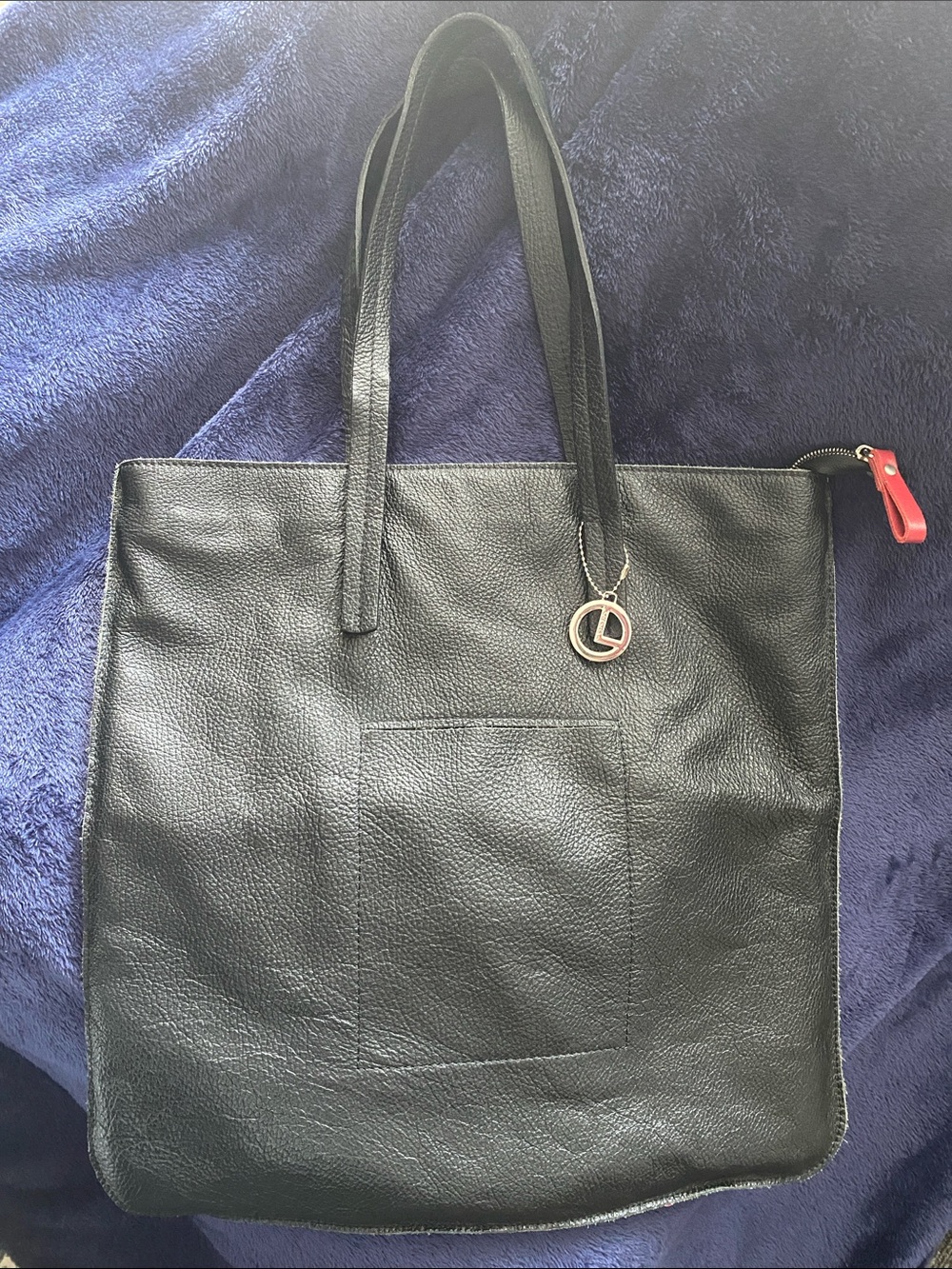 Black Leather L.Credi Tote Bag with Charm - Classic Everyday Carry